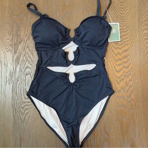 🎊Navy blue ribbed Women's‎ monokini Swimsuit